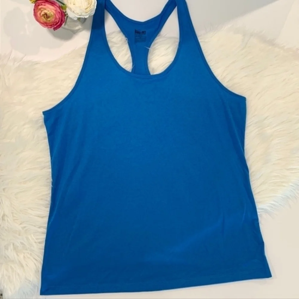 NIKE DRI-FIT Blue Racerback Slim Fit Tank Top Workout Women's Large L Athletic